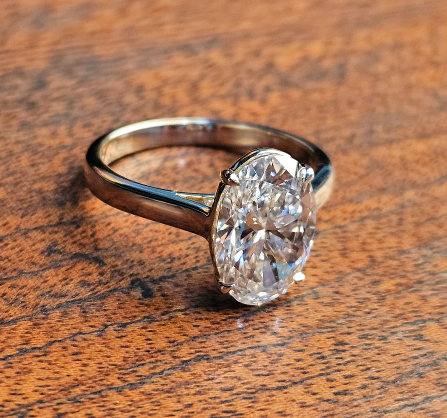 Cathedral Set 6 Carat Oval Cut Lab Grown Engagement Ring