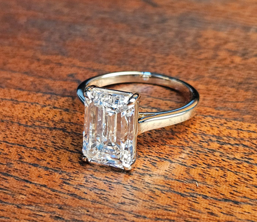 Cathedral Set 6 Carat Emerald Cut Lab Grown Engagement Ring