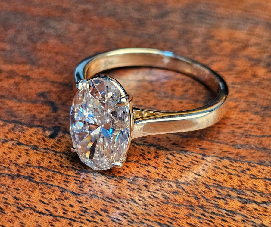 Cathedral Set 6 Carat Oval Cut Lab Grown Engagement Ring