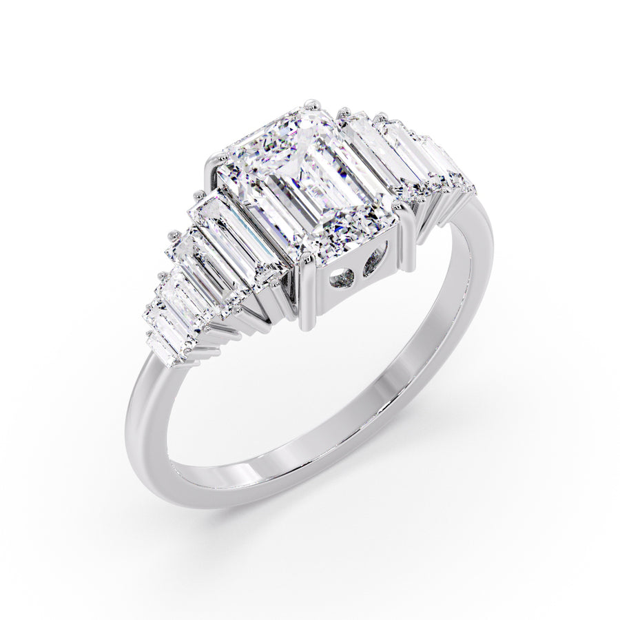 Aliana Art Deco Emerald Cut Lab Grown Diamond Engagement Ring