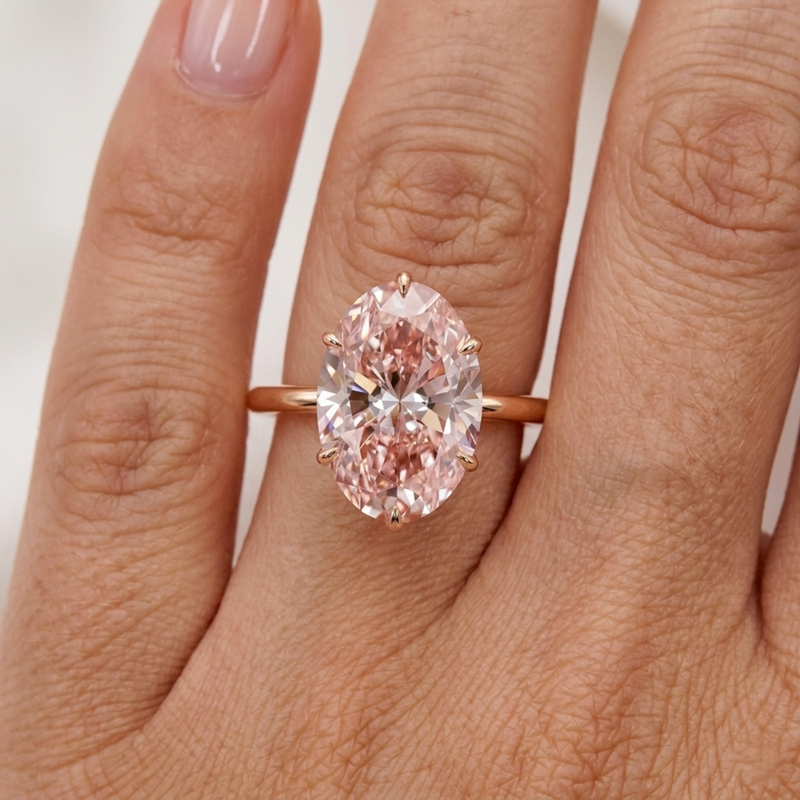 Amina Rind Amina Petal Prongs 3 Carat Pink Oval Lab Diamond Engagement Ring