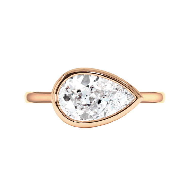 2 Carat East West Bezel Set Natural Pear Cut Diamond Engagement Ring