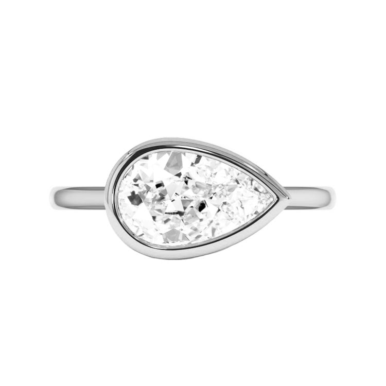 2 Carat East West Bezel Set Natural Pear Cut Diamond Engagement Ring