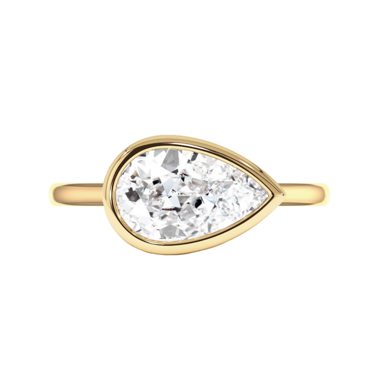 2 Carat East West Bezel Set Natural Pear Cut Diamond Engagement Ring