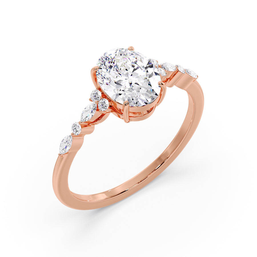 Brynlee Cluster 1 Carat Natural Oval Diamond Engagement Ring