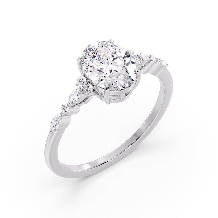 Brynlee Cluster 1 Carat Natural Oval Diamond Engagement Ring