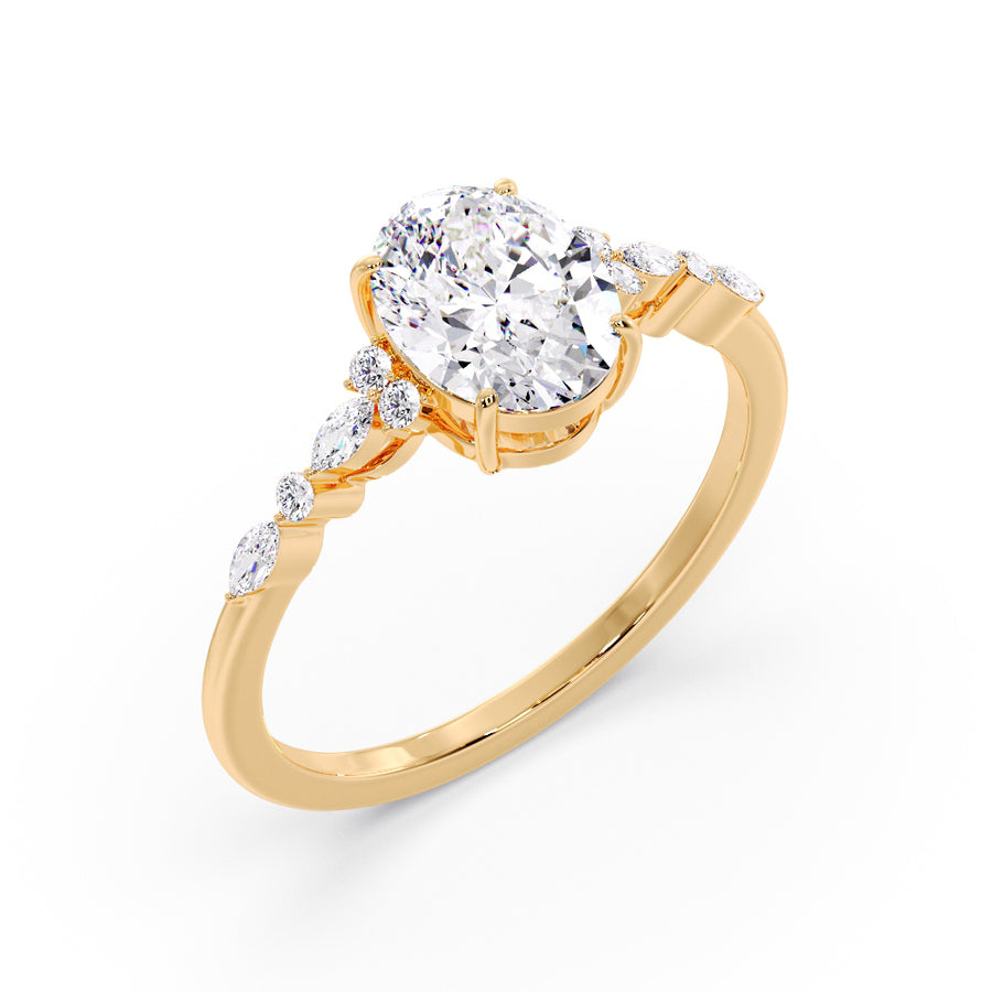 Brynlee Cluster 1 Carat Natural Oval Diamond Engagement Ring