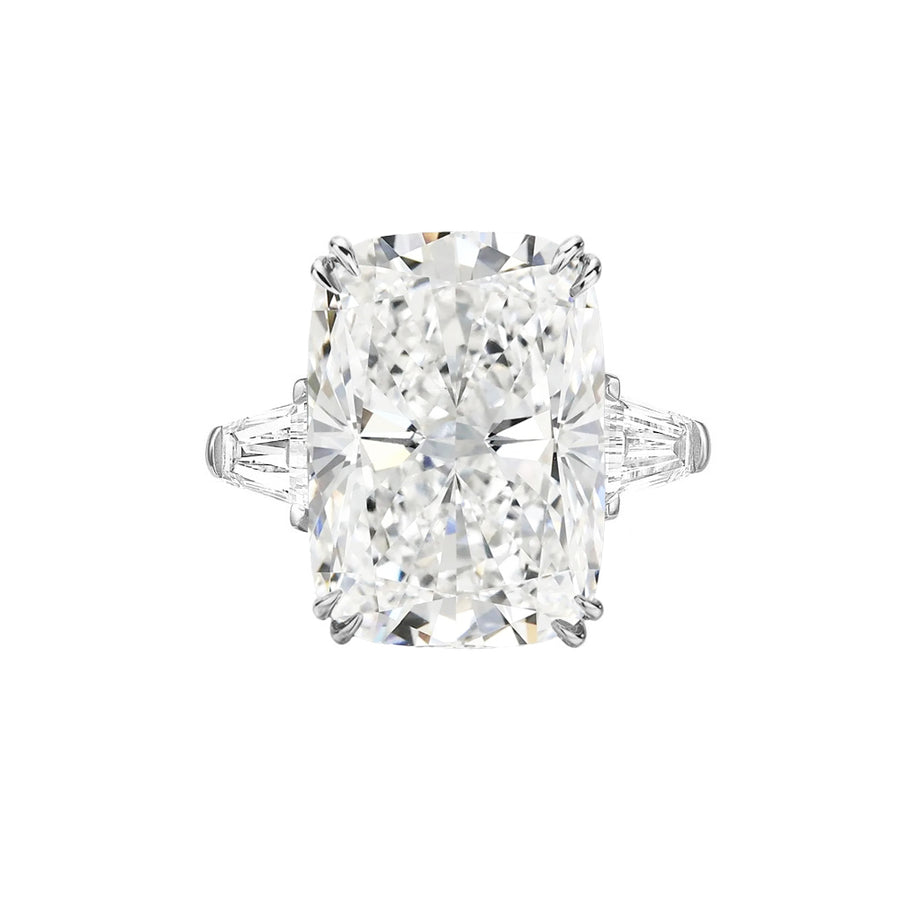 Tapered Baguette 5 Carat Elongated Cushion Cut Lab Grown Diamond Engagement Ring