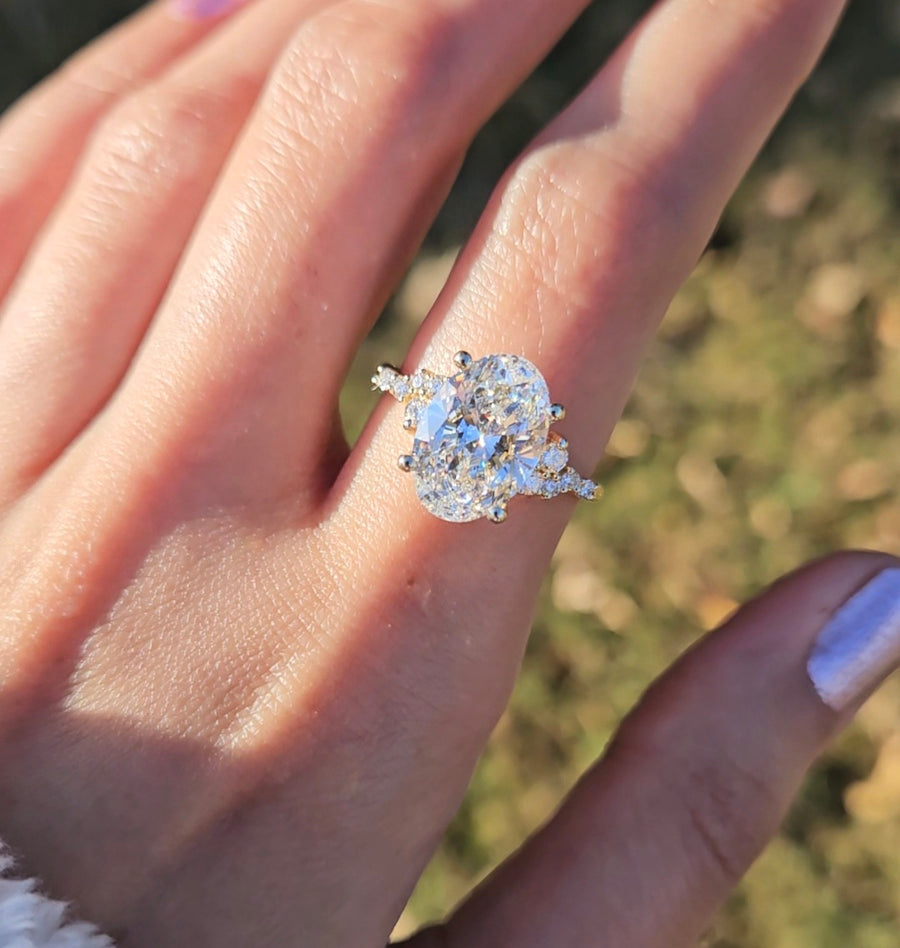 Everly Cluster 3 Carat Natural Oval Diamond Engagement Ring