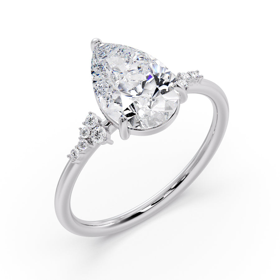 Everly Cluster 3 Carat Lab Grown Pear Diamond Engagement Ring
