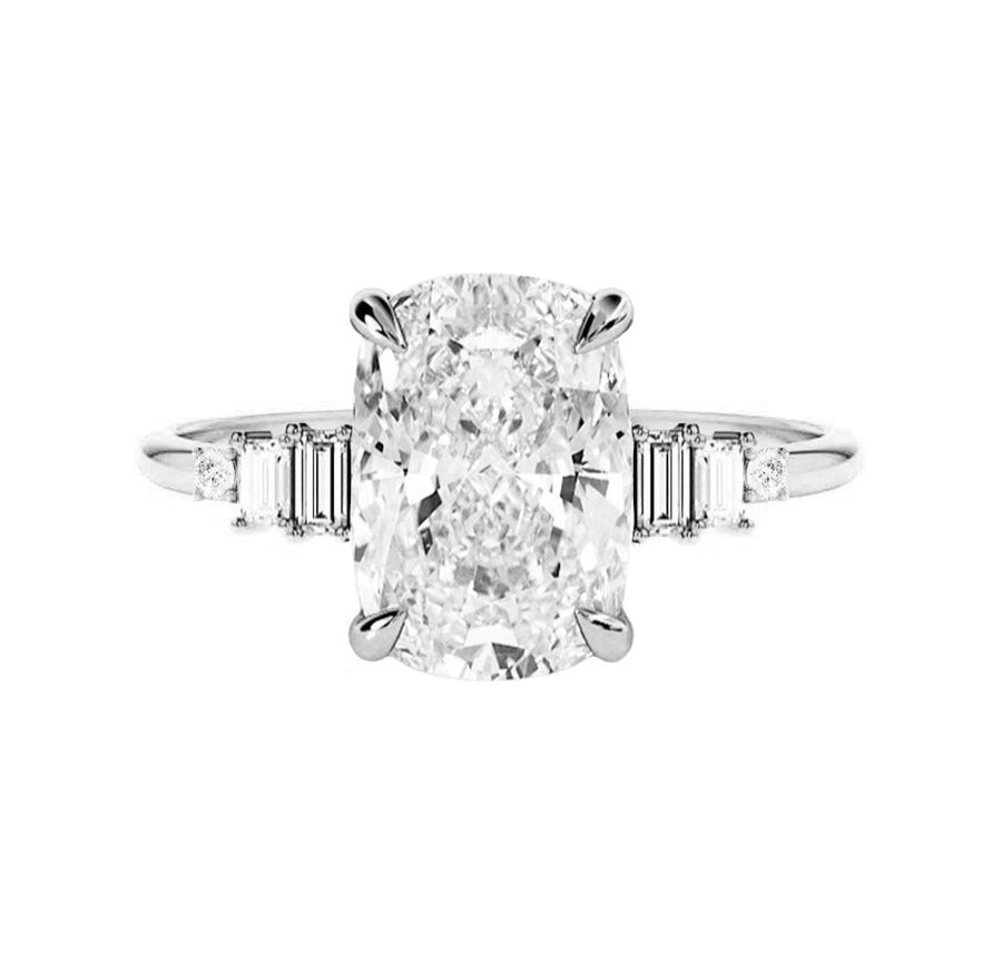 Harper Art Deco 3 Carat Lab Grown Elongated Cushion Diamond Engagement Ring