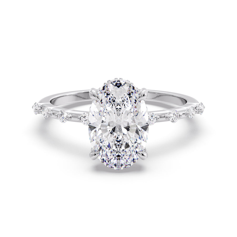Lena Oval Natural Diamond Dainty Diamond Engagement Ring - GEMNOMADS