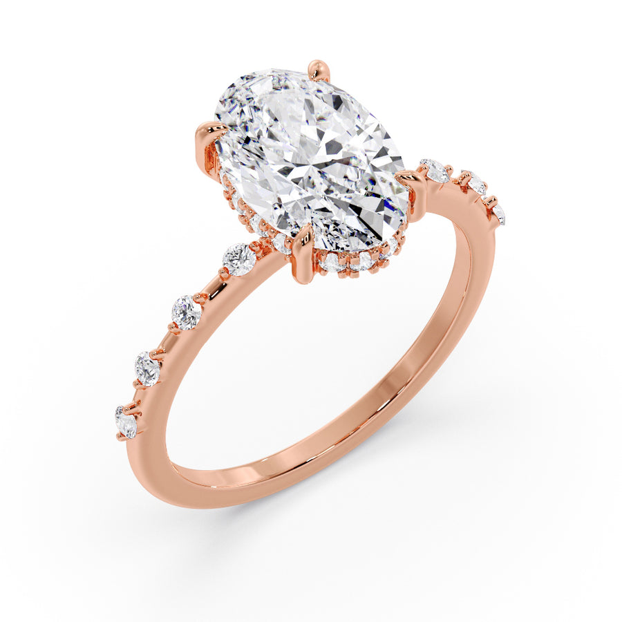 Lena Oval Natural Diamond Dainty Diamond Engagement Ring - GEMNOMADS