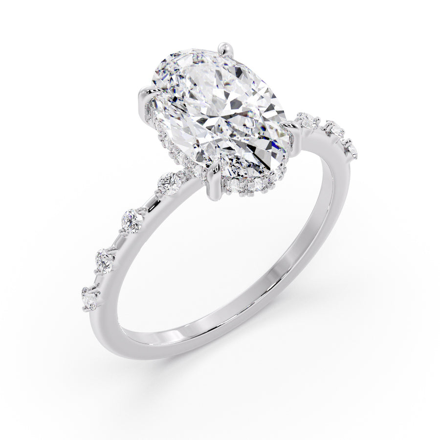 Lena Oval Natural Diamond Dainty Diamond Engagement Ring - GEMNOMADS