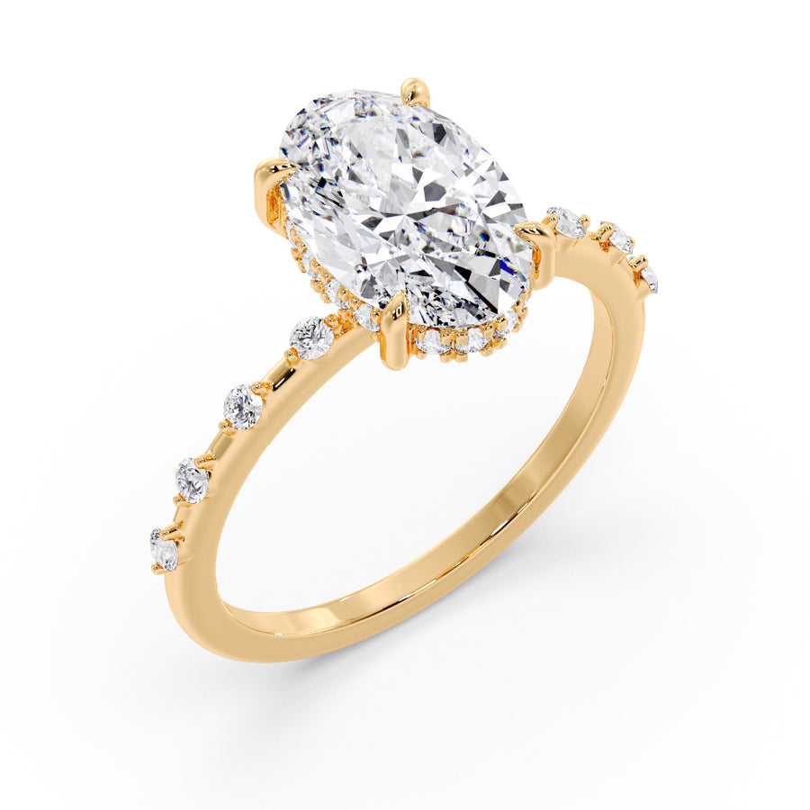 Lena Oval Natural Diamond Dainty Diamond Engagement Ring - GEMNOMADS