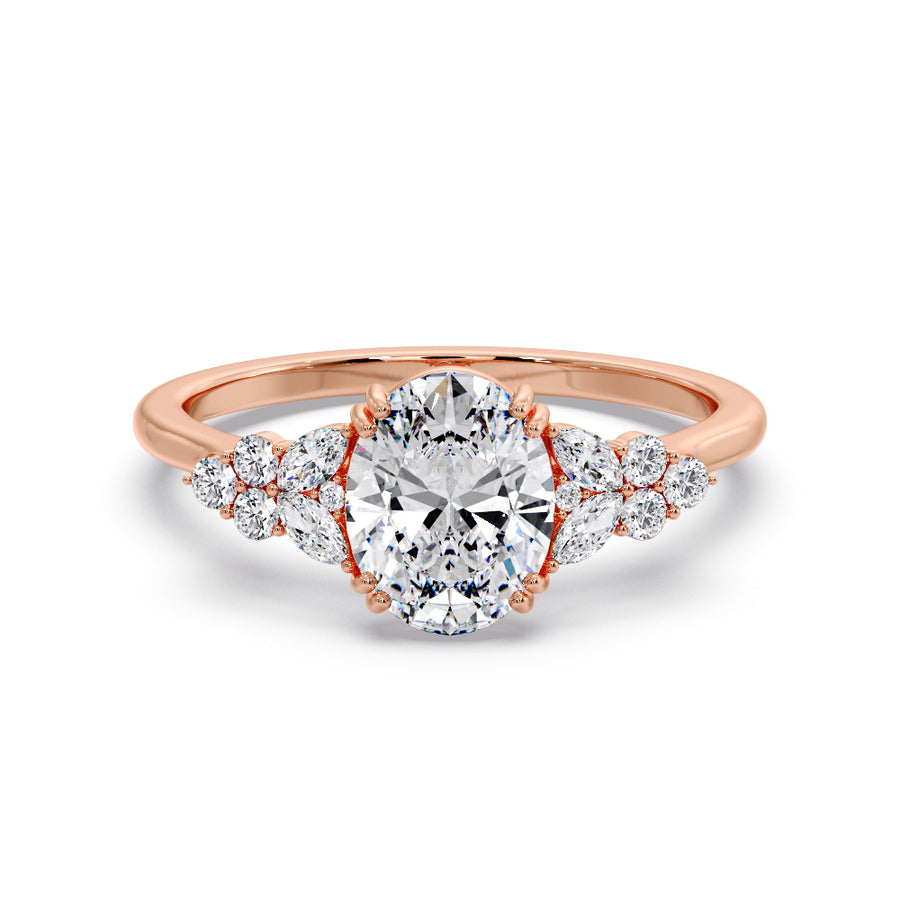 Lynn Vintage Cluster Oval Natural Diamond Engagement Ring - GEMNOMADS