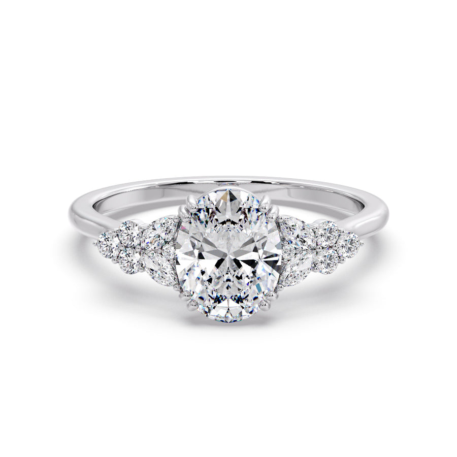 Lynn Vintage Cluster Oval Natural Diamond Engagement Ring - GEMNOMADS