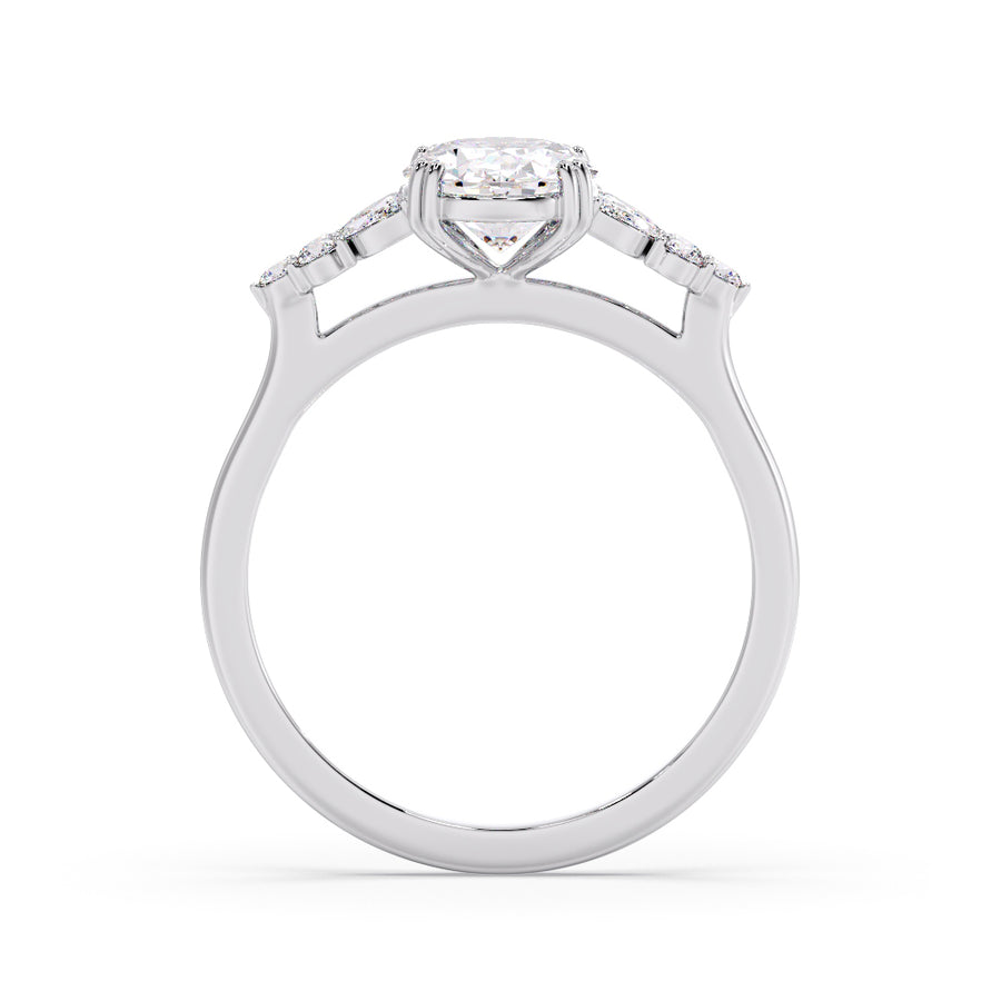 Lynn Vintage Cluster Oval Natural Diamond Engagement Ring - GEMNOMADS