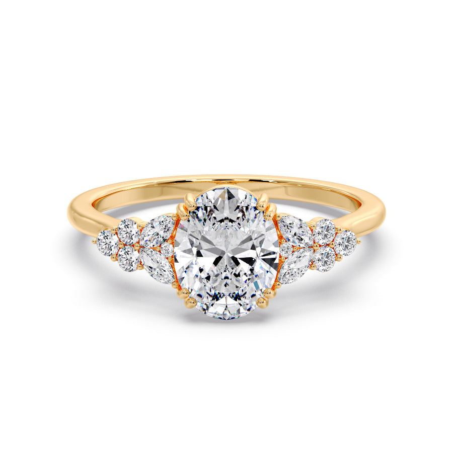 Lynn Vintage Cluster Oval Natural Diamond Engagement Ring - GEMNOMADS