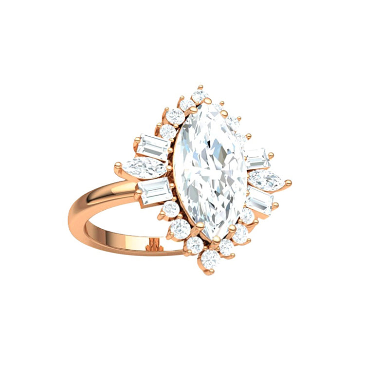 Natalie Art Deco Marquise Natural Diamond Engagement Ring
