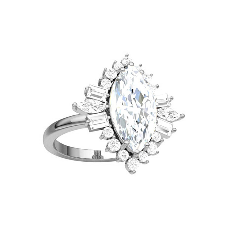 Natalie Art Deco Marquise Natural Diamond Engagement Ring