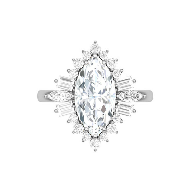 Natalie Art Deco Marquise Natural Diamond Engagement Ring