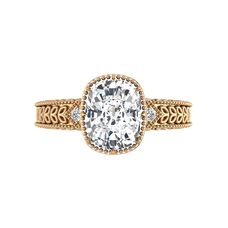Old mine elongated cushion diamond engagement ring in rose gold