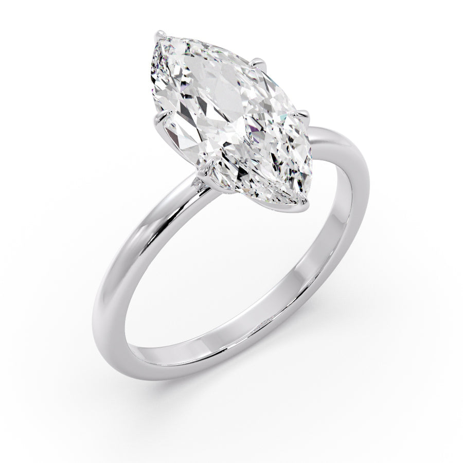Petal Prongs 3 Carat Lab Grown Marquise Diamond Engagement Ring