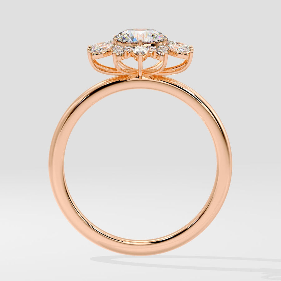 Avelina Floral Halo Round Diamond Engagement Ring in 18K Gold