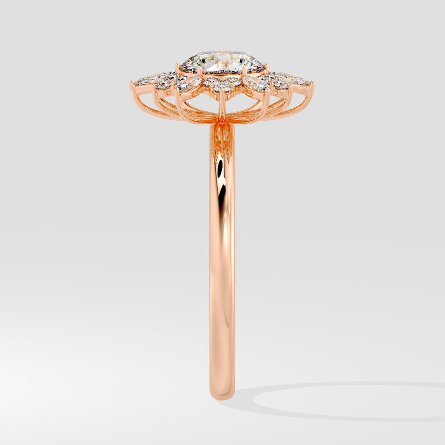 Avelina Floral Halo Round Diamond Engagement Ring in 18K Gold