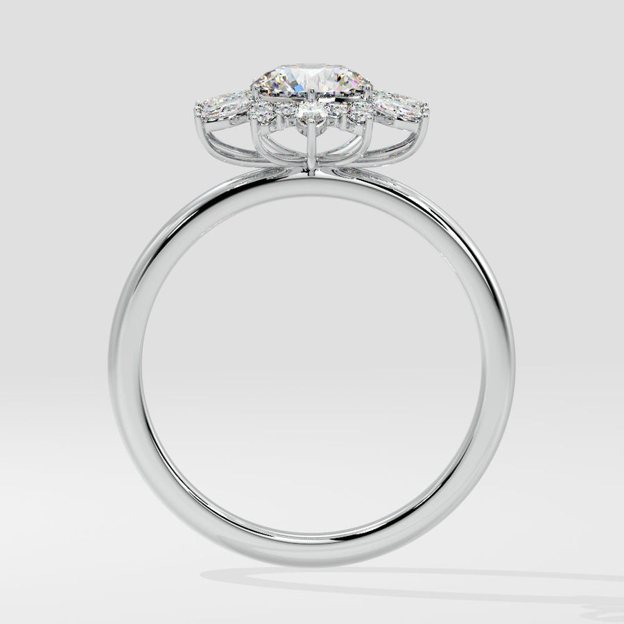 Avelina Floral Halo Round Diamond Engagement Ring in 18K Gold