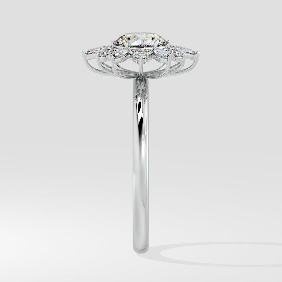 Avelina Floral Halo Round Diamond Engagement Ring in 18K Gold