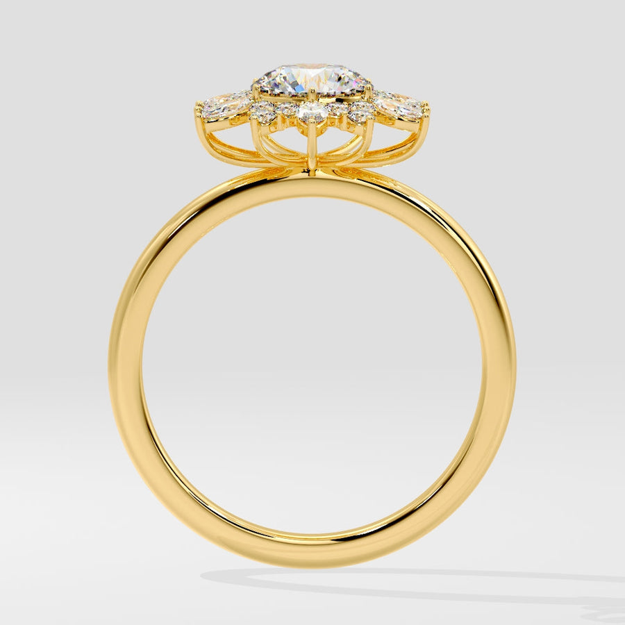 Avelina Floral Halo Round Diamond Engagement Ring in 18K Gold