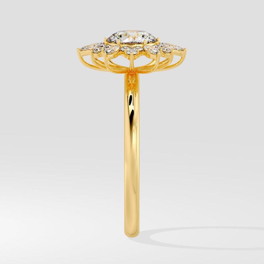 Avelina Floral Halo Round Diamond Engagement Ring in 18K Gold