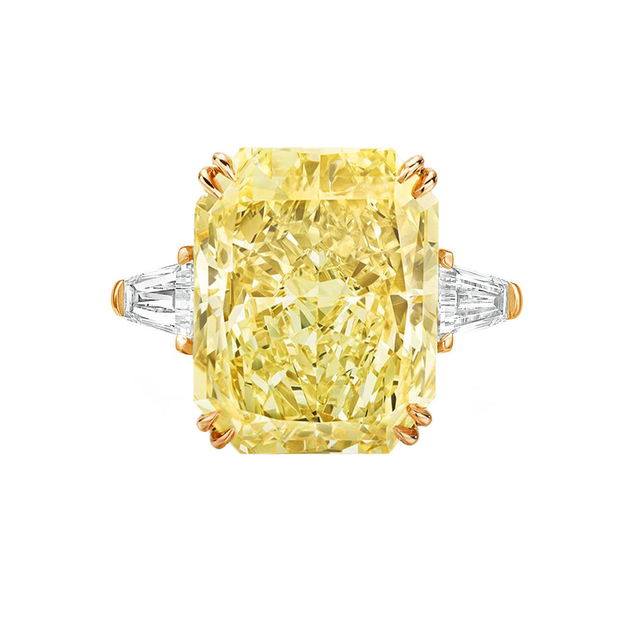 Tapered Baguette 5 Carat Radiant Cut Yellow Lab Grown Diamond Engagement Ring