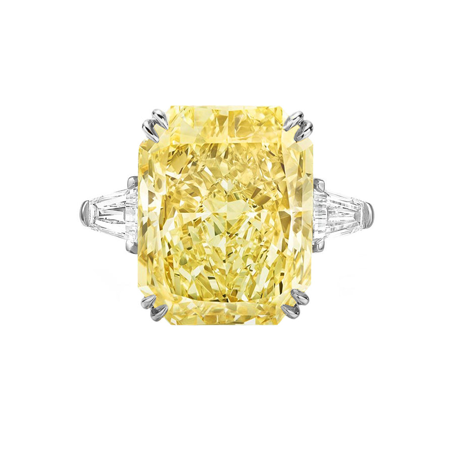 Tapered Baguette 5 Carat Radiant Cut Yellow Lab Grown Diamond Engagement Ring