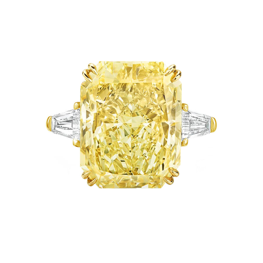 Tapered Baguette 5 Carat Radiant Cut Yellow Lab Grown Diamond Engagement Ring