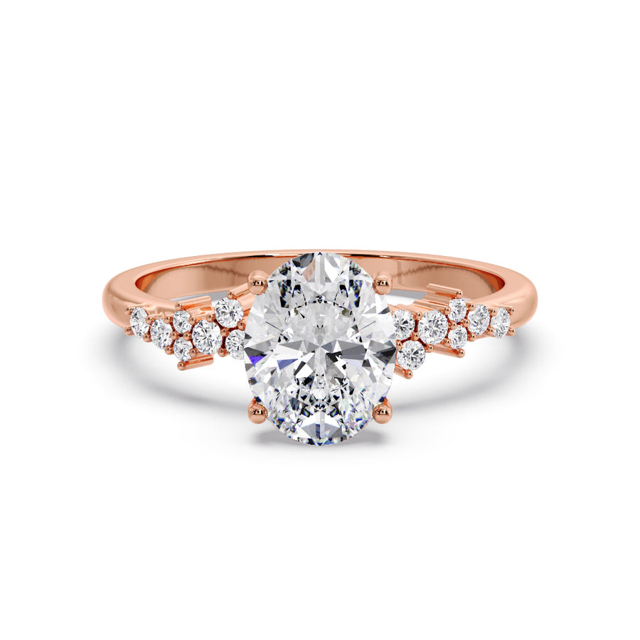 Scattered Natural Oval Diamond Engagement Ring in 18K Gold - GEMNOMADS