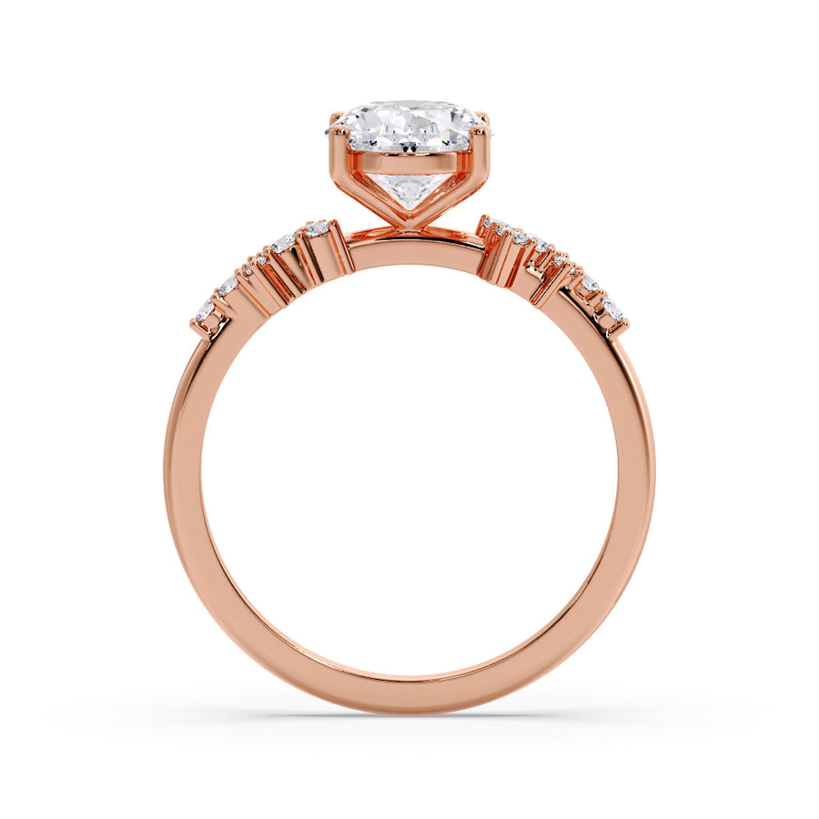 Scattered Natural Oval Diamond Engagement Ring in 18K Gold - GEMNOMADS