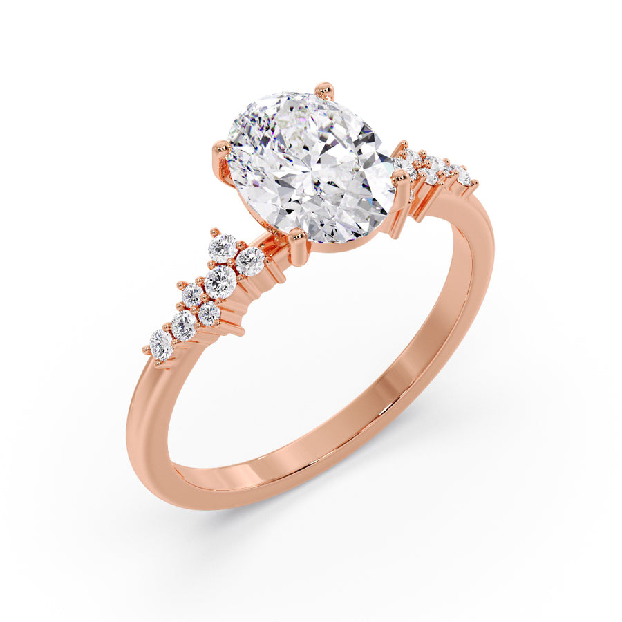 Scattered Natural Oval Diamond Engagement Ring in 18K Gold - GEMNOMADS