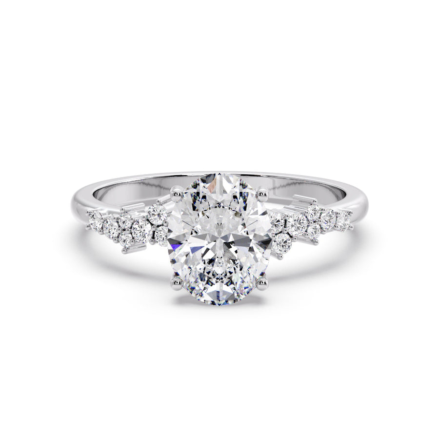 Scattered Natural Oval Diamond Engagement Ring in 18K Gold - GEMNOMADS