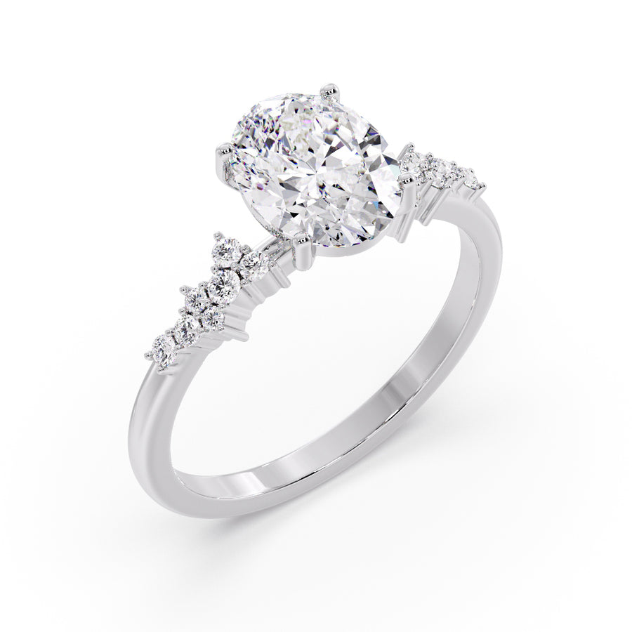 Scattered Natural Oval Diamond Engagement Ring in 18K Gold - GEMNOMADS
