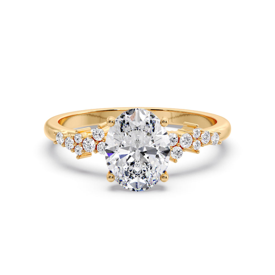 Scattered Natural Oval Diamond Engagement Ring in 18K Gold - GEMNOMADS