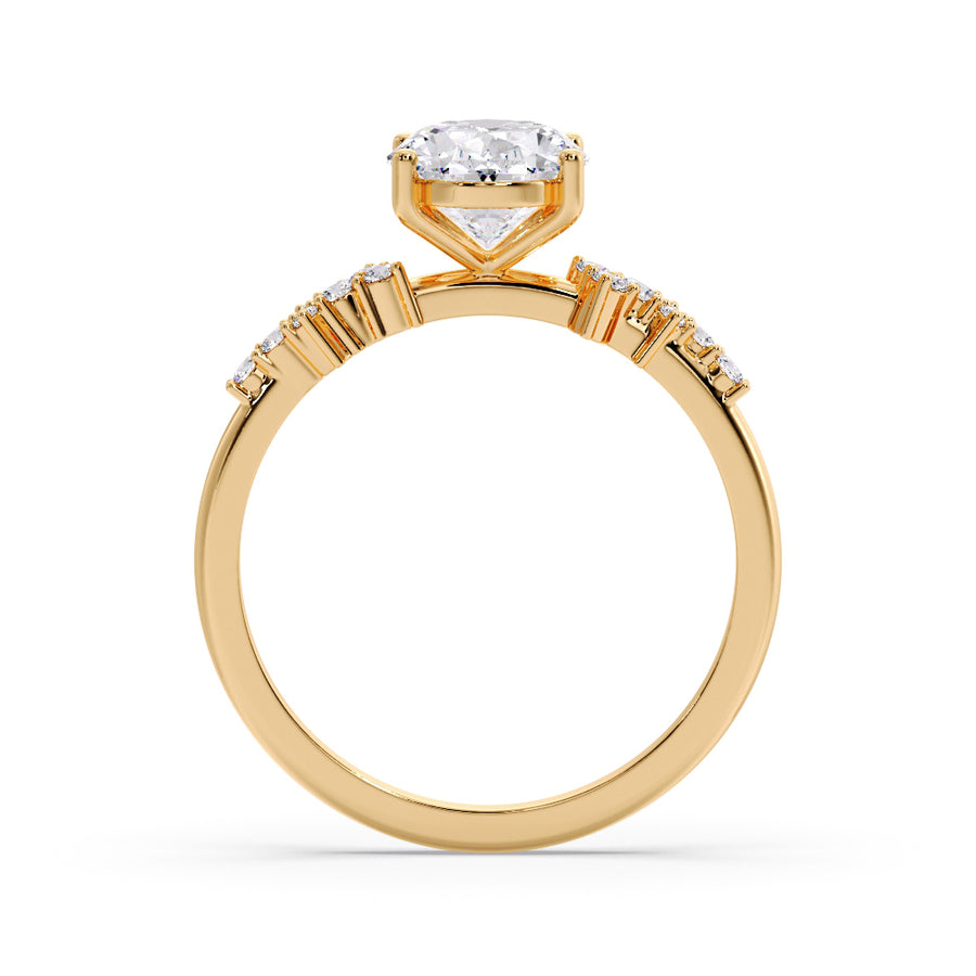 Scattered Natural Oval Diamond Engagement Ring in 18K Gold - GEMNOMADS