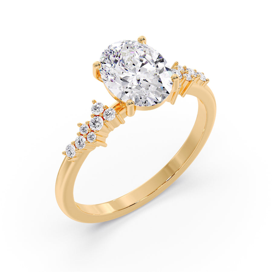 Scattered Natural Oval Diamond Engagement Ring in 18K Gold - GEMNOMADS