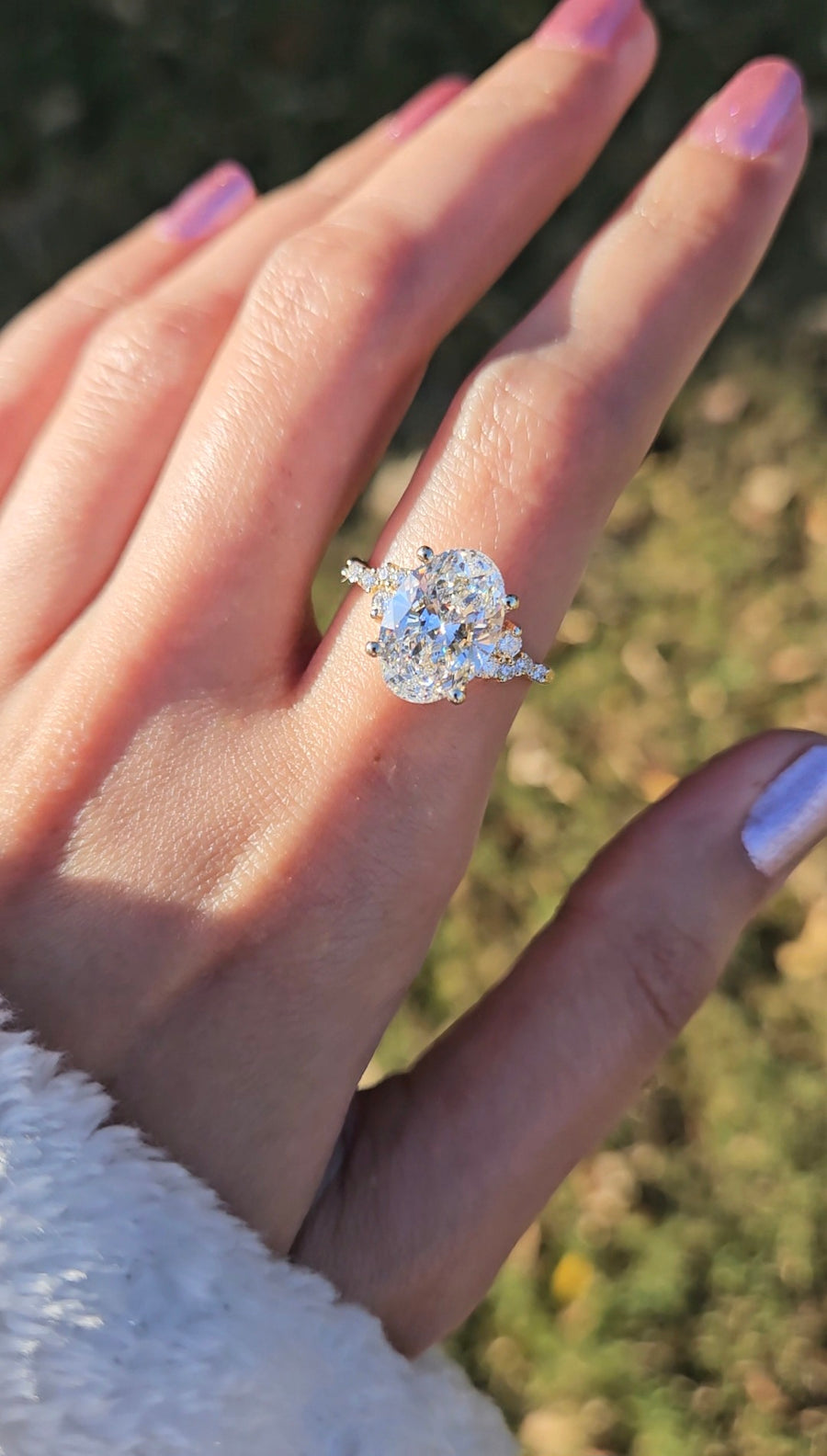 Everly Cluster 3 Carat Lab Grown Oval Diamond Engagement Ring