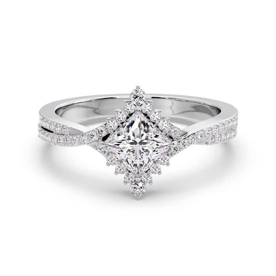 Skylar Princess Cut Natural Diamond Engagement Ring in 18K Gold