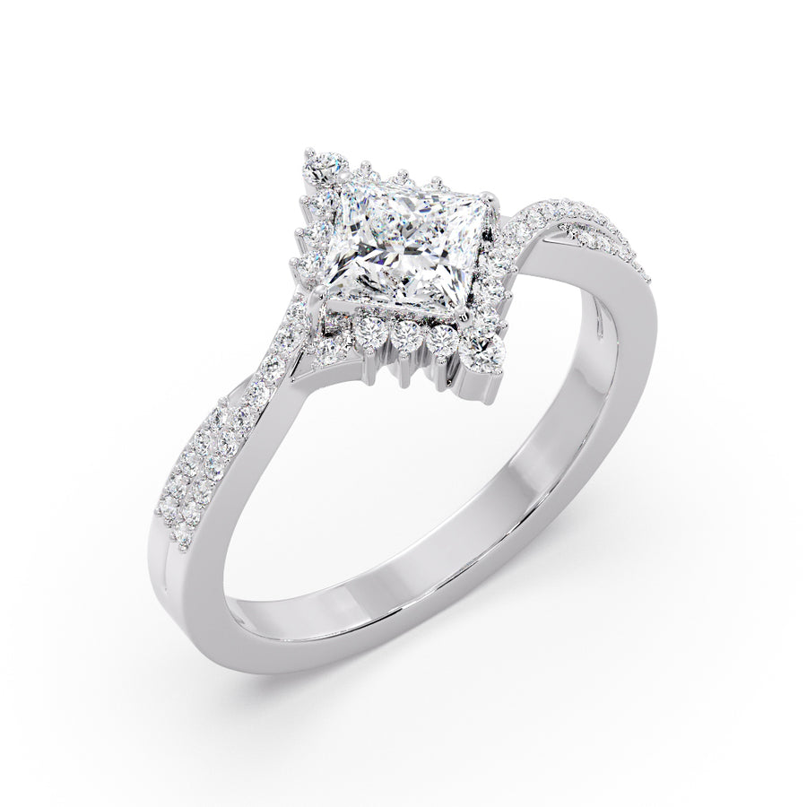 Skylar Princess Cut Natural Diamond Engagement Ring in 18K Gold