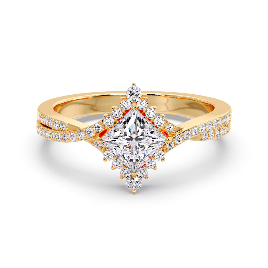 Skylar Princess Cut Natural Diamond Engagement Ring in 18K Gold