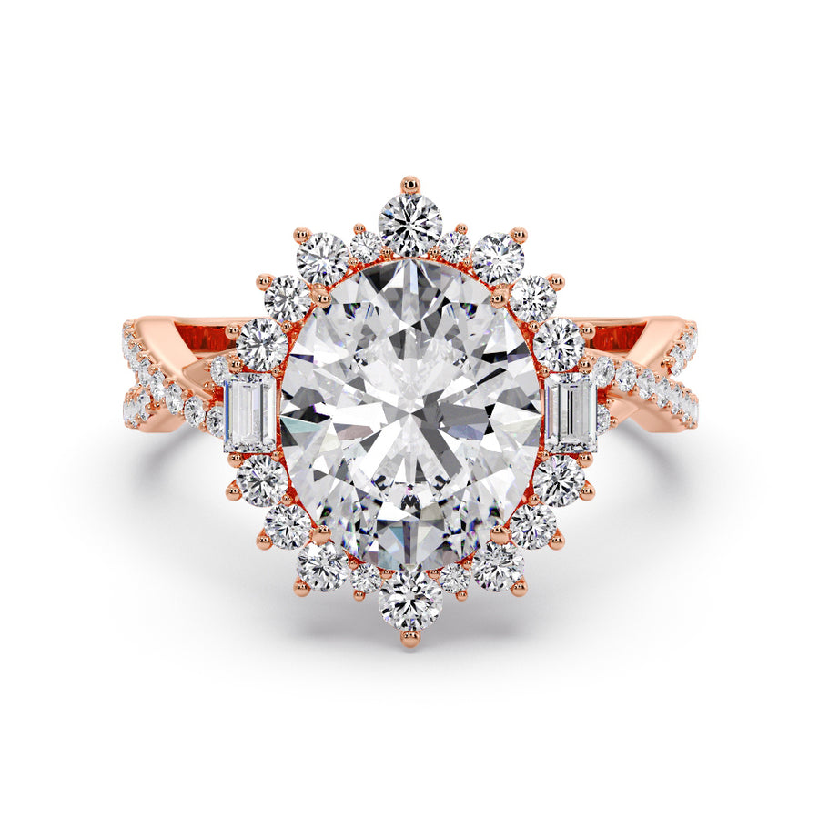 Sylvia Vintage Halo 5 Carat Lab Grown Oval Diamond Engagement Ring